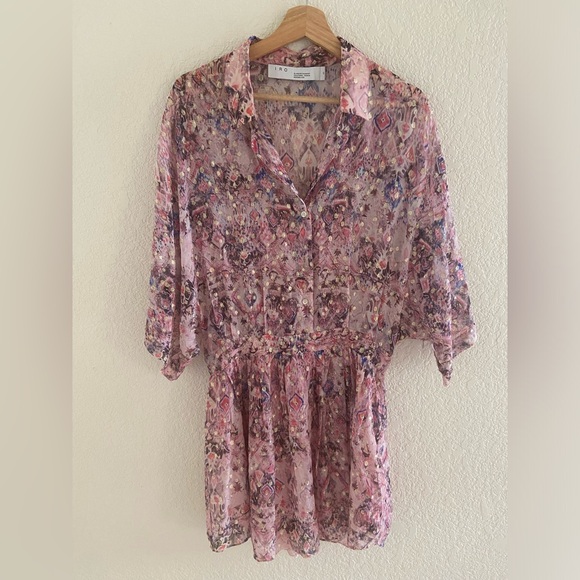 IRO Gathered printed metallic fil coupé silk-blend mini dress - Picture 2 of 8